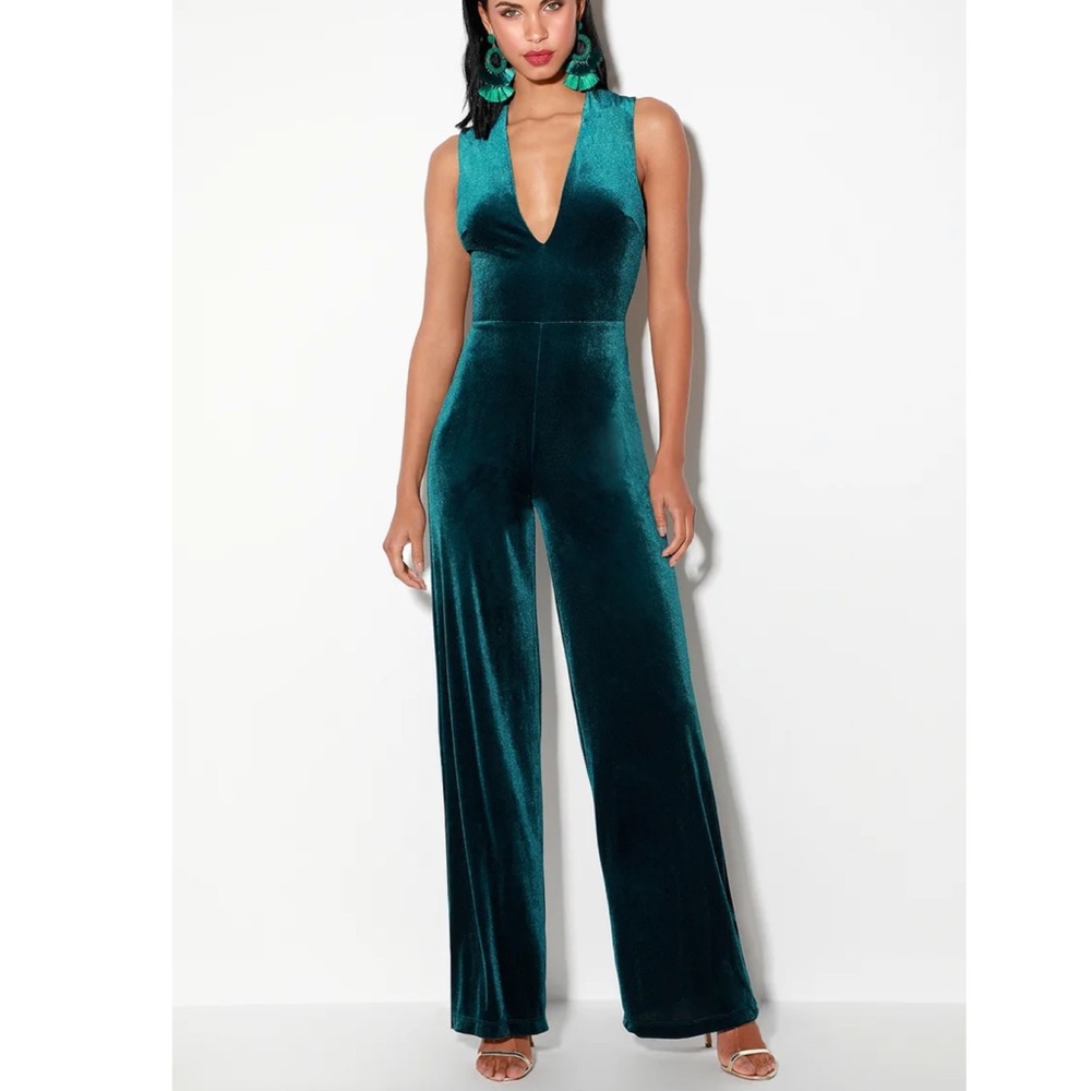 Lulus Teal Velvet Jumpsuit